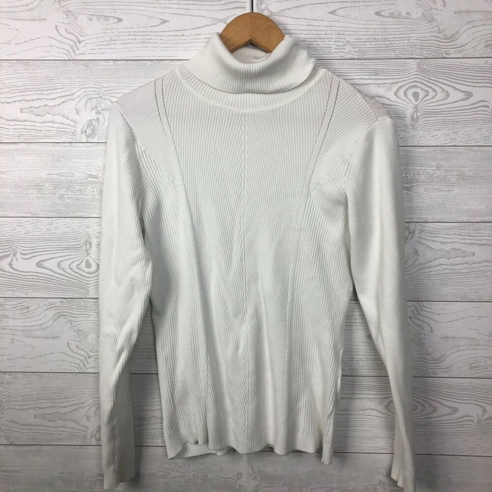 Cato Women's 22/24W Ribbed Long Sleeve Turtleneck Sweater Pullover Solid White